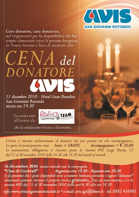San Giovanni Rotondo NET - Cena del donatore AVIS