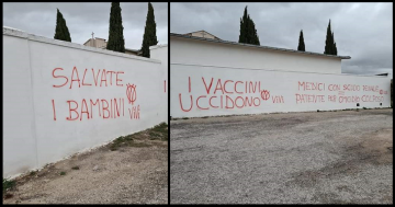 Scritte “No Vax” sui muri del Cimitero