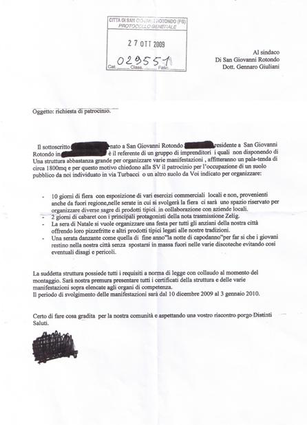 San Giovanni Rotondo NET - Richiesta pala-tenda
