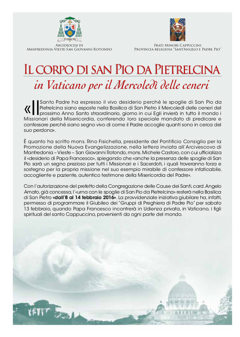 Ostensione del corpo di San Pio in Vaticano