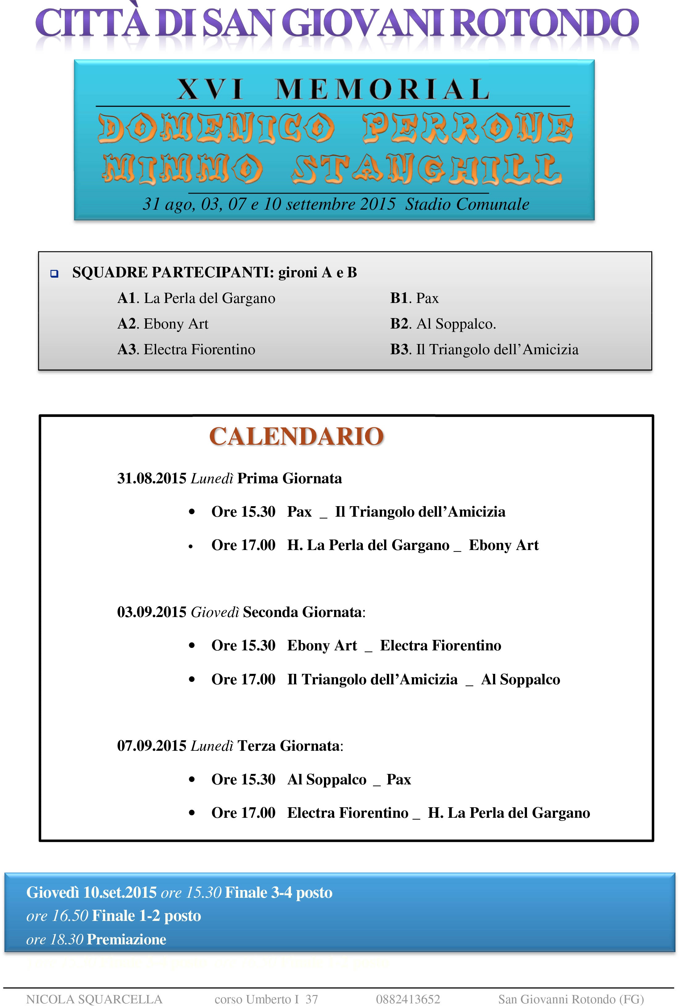 Memorial Stanghill 2015 - Calendario