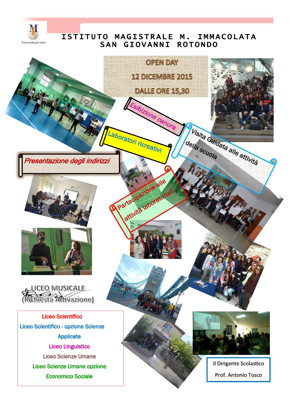 Open Day Istituto Magistrale "Maria Immacolata - locandina