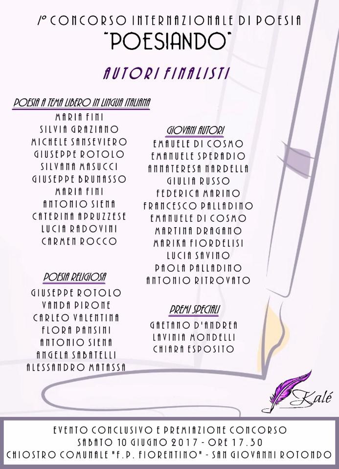 Poesiando - Premiazione del 1° Concorso Internazionale di Poesia di “Kalé” - locandina
