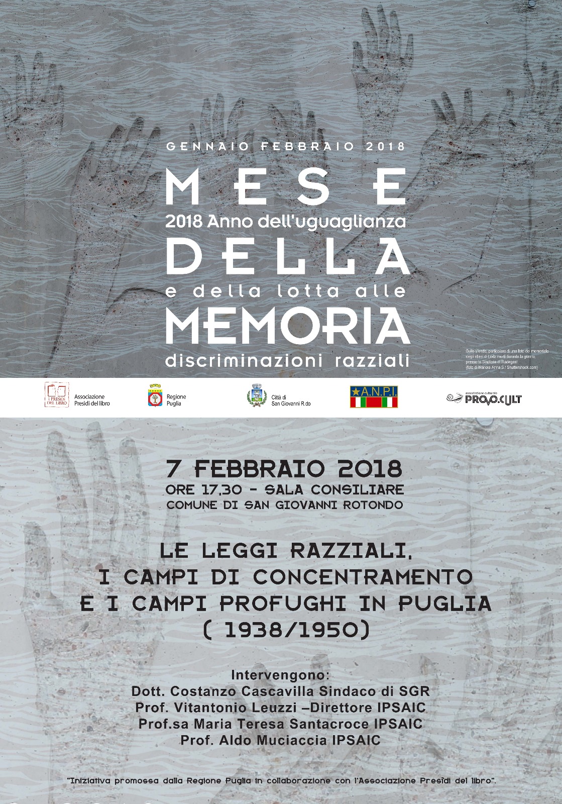 Presidio del Libro di San Giovanni Rotondo - Mese della Memoria - Leggi razziali, campi di concentramento e profughi in Puglia - locandina