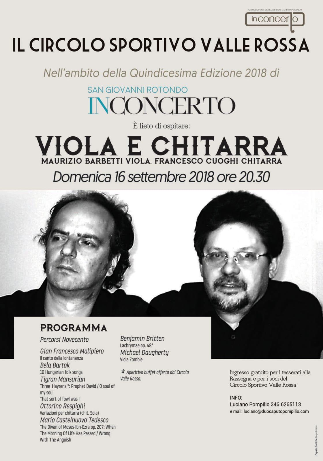 Rassegna Musicale Internazionale InConcerto - locandina Circolo Sportivo Valle Rossa