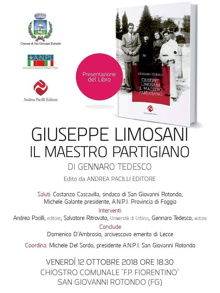 “Giuseppe Limosani, il maestro partigiano” - presentazione libro Gennaro Tedesco - locandina
