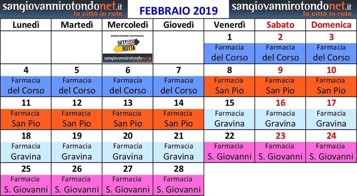 TURNI FARMACIE - Febbraio 2019