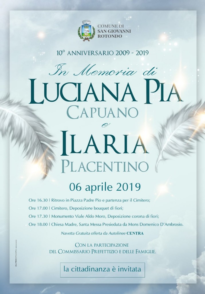 In memoria di Luciana Pia Capuano e Ilaria Placentino - 10° anniversario - locandina