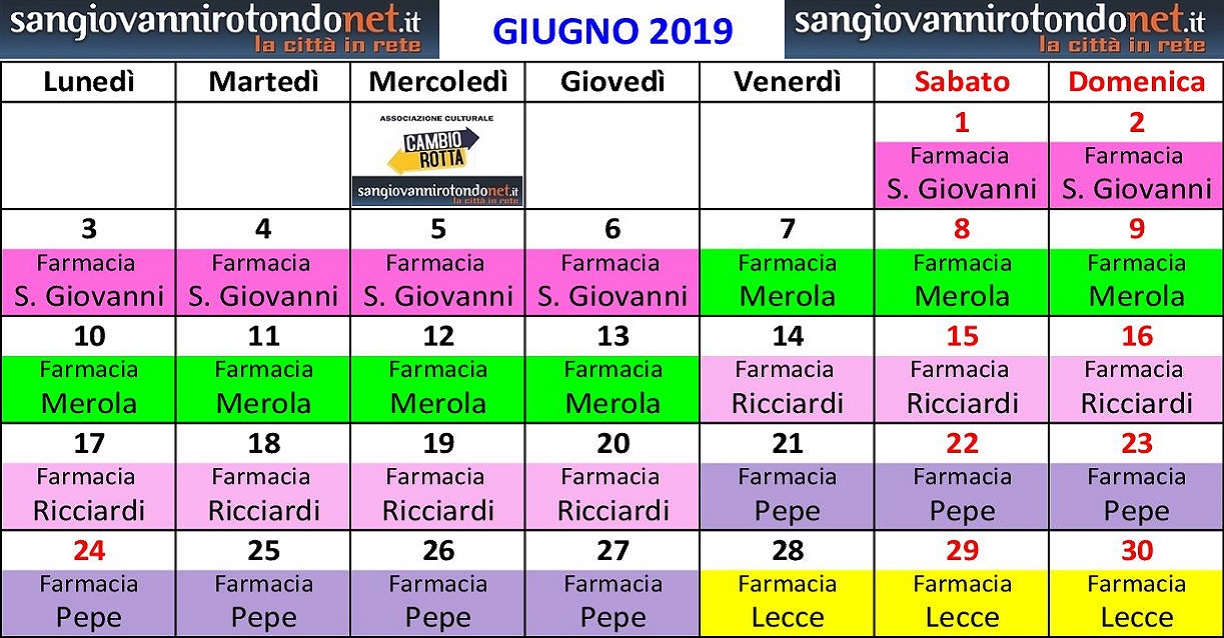 TURNI FARMACIE – Giugno 2019